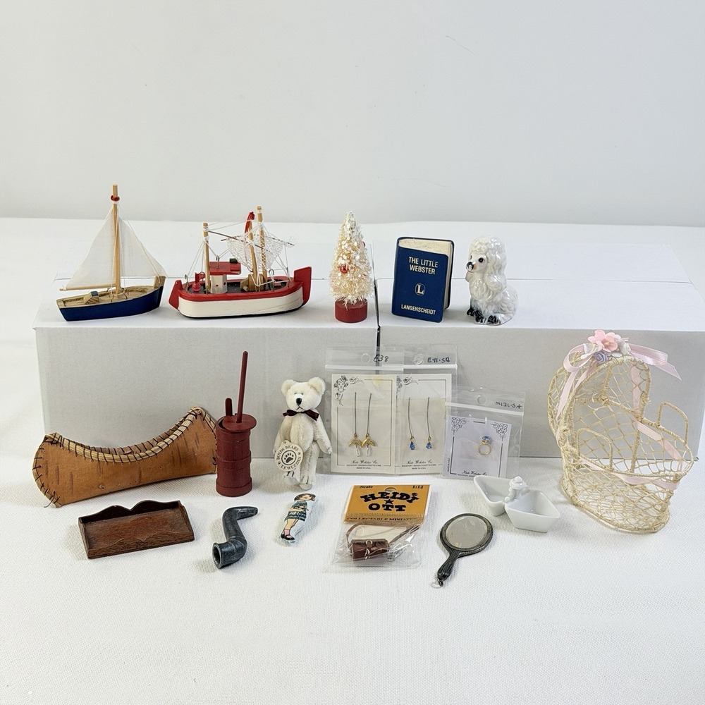 Doll & Dollhouse Miniature Accessories Lot 18 Ship Bear Crib Webster Canoe Ring